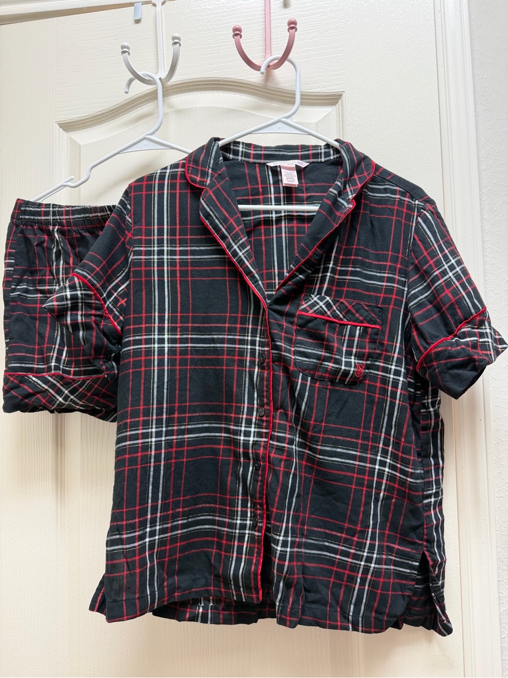 Victoria's Secret Black and Red Plaid Pajama Top